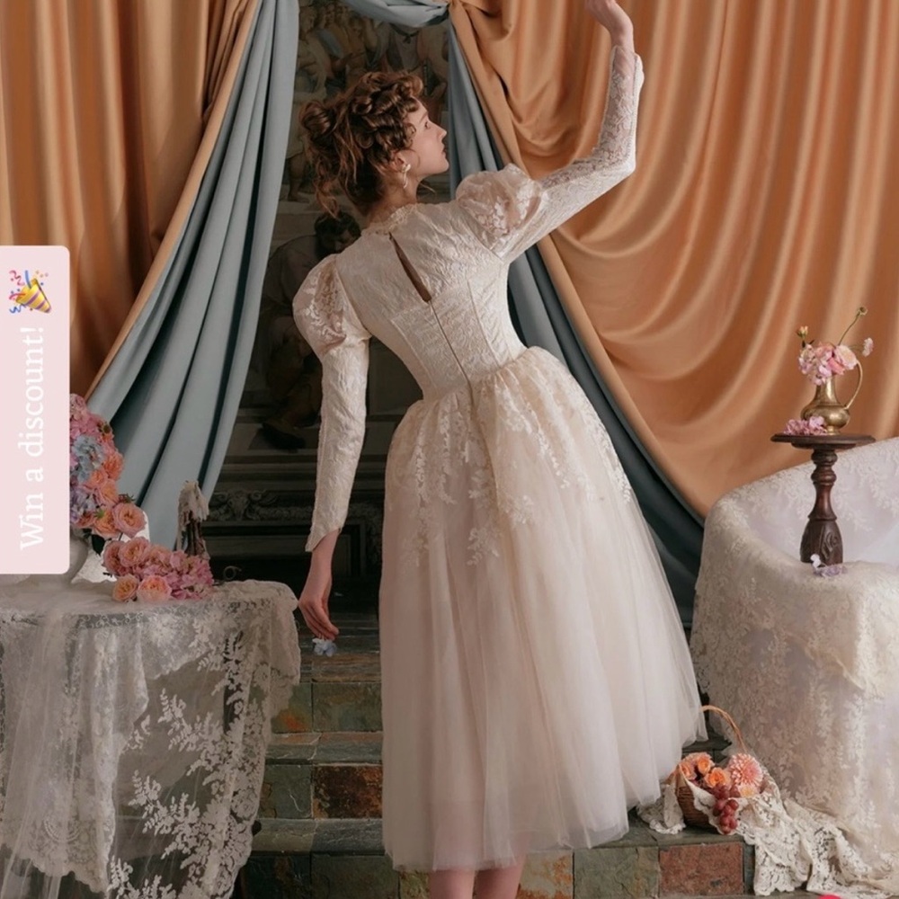 Lacemade 1900s Vintage inspired Midi Lace Bridal Gown costume NWT Size L (6-8) - Picture 7 of 14